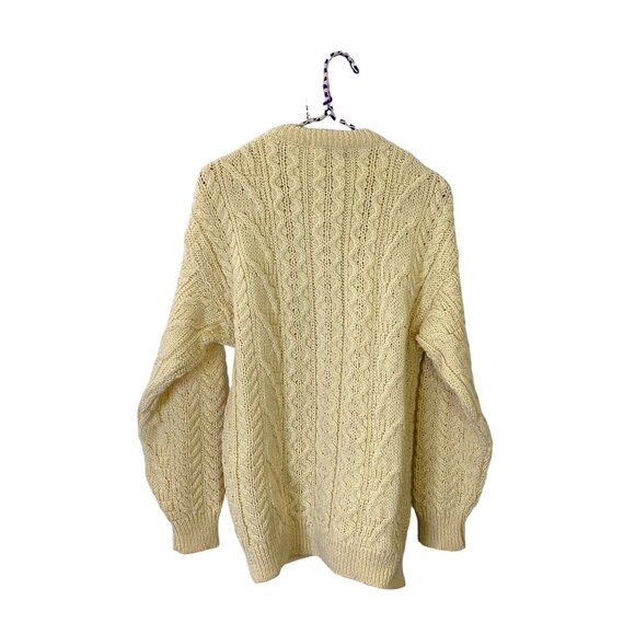 British Wool Naturally Cream Beige Chunky Fisherman Cable Knit Cardigan Sweater - Picture 2 of 4